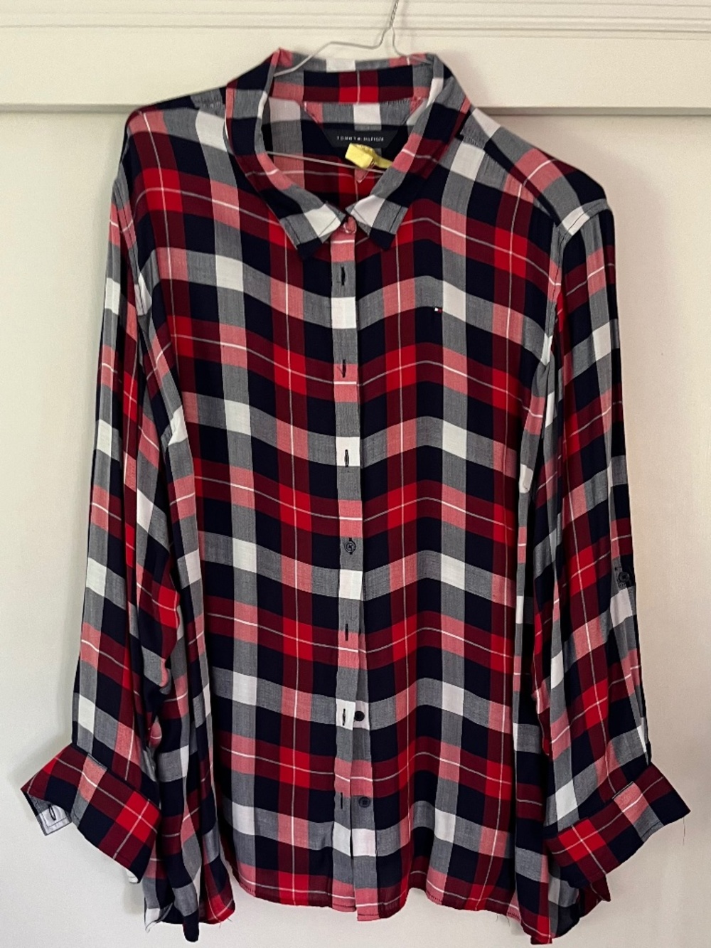 Tommy Hilfiger 3X Red Navy Plaid Button Front Shirt Plus Size